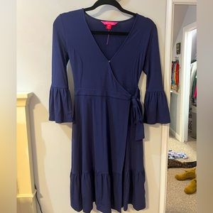 Womens Lily Pulitzer Dress. Rozaline Wrap Dress Navy Blue.
